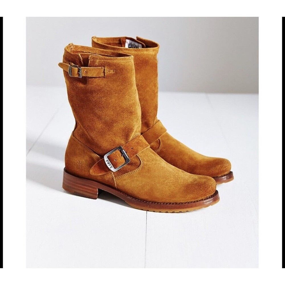 FRYE Boots Women's Veronica Size 8 Buckle  Brown Cognac Suede Leather $268